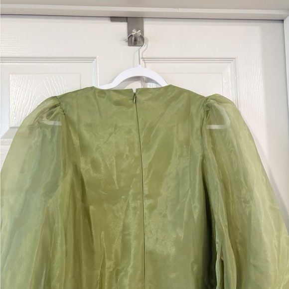 ASOS Edition Applique Floral Volume Sleeve A-Line Mini Dress Olive Pink Sz 6 NWT - Picture 11 of 12